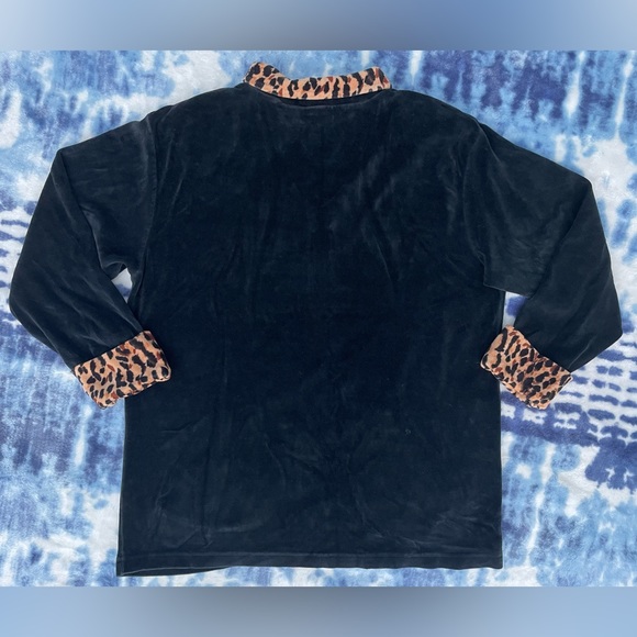 Vintage Black Velour Leopard Accent Trim Jason Maxwell Pullover Petite Medium - Picture 6 of 8